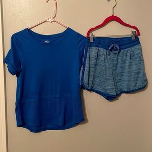 Blue Athletic Work Tank and Shorts Set